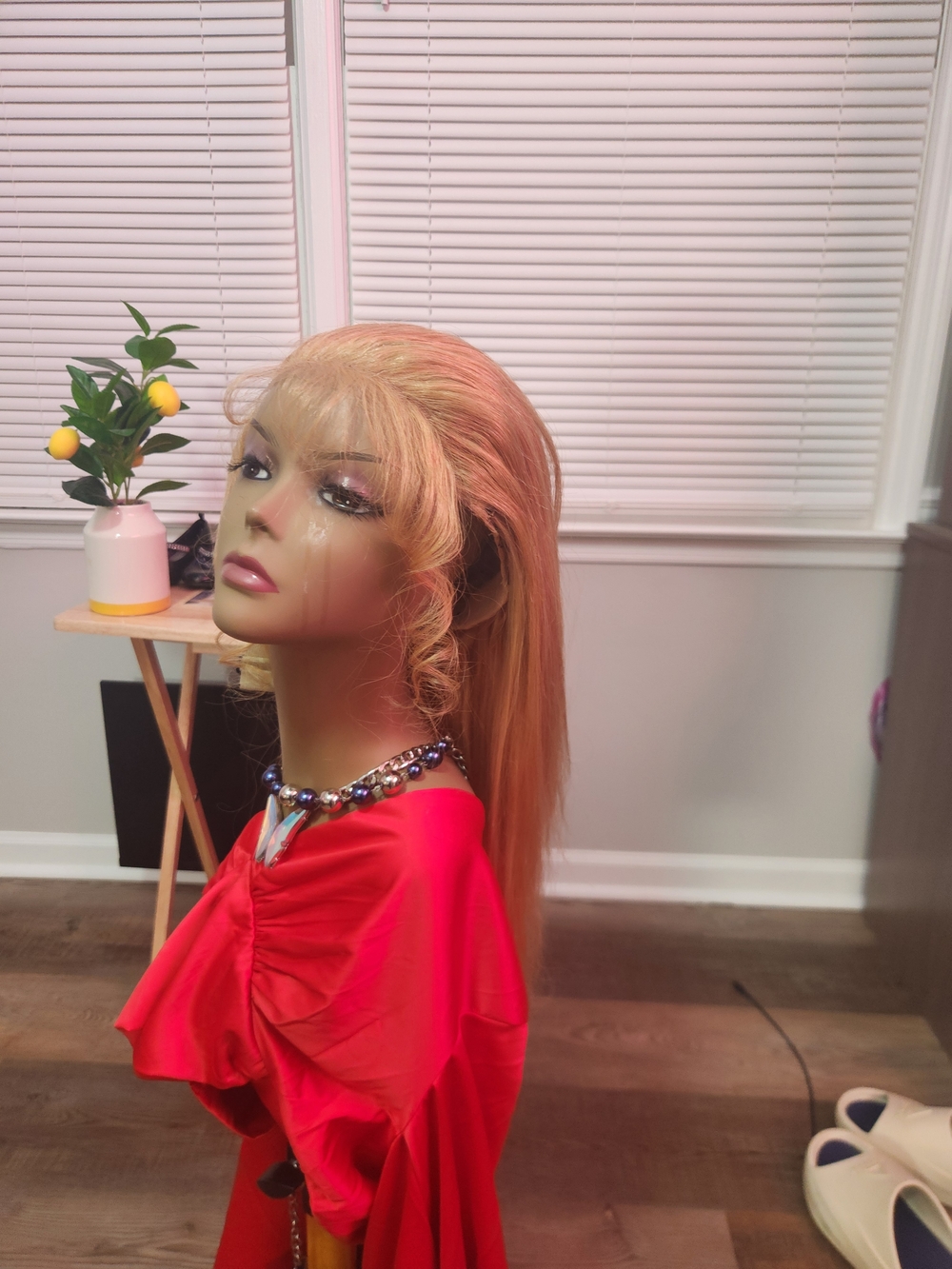 Blonde Lace Front Straight Wig with Bangs - Women Hair